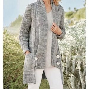 Soft Surroundings Townsend Cardigan Gray Sweater Chunky Knit Size Medium